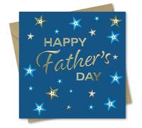 Father's Day Card for Dad. Premium Card with Gold Foiled and Embossed Stars Design, 150x150mm Card with Kraft Envelope, Eco-Friendly, Printed in UK.