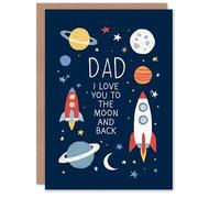 Father's Day Card for Dad Space Rocket Design Greeting Card Blank Inside