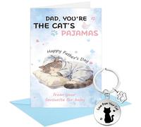 Fathers Day Card from Cat, Funny Cat Dad Card with Keychain and Envelope, Worlds Best Cat Father Gift, Cute Cat Pajamas Design for Daddy from Fur Baby
