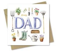 Father's Day Card. Garden Tools Design. Card with Envelope. 150x150mm when folded.
