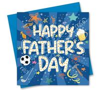 Fathers Day Card Happy Fathers Day Greetings Card Beer Golf Football Design 145mm x 145mm Square with Envelope