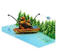 Fathers Day Card Pop Up, 3D Birthday Anniversary Good Luck Thank You Congratulations Retirement - Mountain Fishing Card for Fisherman with Envelope (20x15 cm - Bears Fishing)