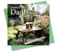 Father's Day Card. Pub Garden Design. Card with Envelope. 150x150mm when folded.