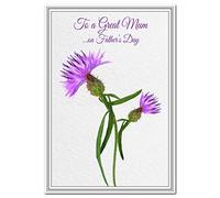Fathers Day cards for MUMS - Happy Father’s Day card for MUM - Unusual Unique image - Extra Special Premium Quality Greeting for Mothers - Modern Design Single Mother - Scottish Thistle Theme