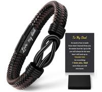 Father's Day Dad Birthday Gifts Braided Leather Men's Bracelet with Stainless Steel Magnetic Clasp, Gifts for Dads Birthday Christmas, Gift Box & Card Included "Love My Dad" Engraving | Black-Brown