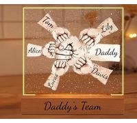 Fathers day Daddy's Team Fist Bump Light Gift, Personalized Acrylic Daddy Fist Bump LED Night Light, Custom Dad Fist Bump Gift, Father's Day Christmas Birthday Gifts for Daddy, Grandpa (Style-01)