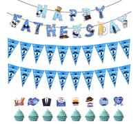 Fathers Day Decorations Include 10m 20Flags Best Dad Decoration Banner, 1 PCS Fathers Day Bunting, 8Pcs Happy Father's Day Cupcake Toppers for Happy Father's Day Theme Party Cake Decorations Supplies
