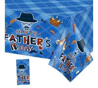Fathers Day Decorations Plastic Table Cover,130*220 Happy Fathers Day Plastic Table Cloth Blue Waterproof Tablecloth Rectangular Disposable Tablecloths for Fathers Day Party Supplies Table-Decorations