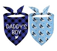 Fathers Day Dog Bandanas, Reversible Daddy's Boy Pet Scarf for Boy Dogs, Dual-Layer Design 2 Pack, Love Daddy Holiday Puppy Dog Kerchief Gifts