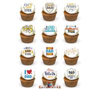 Fathers Day Edible Cupcake Toppers 24 x Precut Premium Wafer Card Stand Up Fairy Cake Decorations Daddys Day i Love You Dad