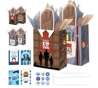 Father's Day Gift Bag Card Set, Including Two Gift Bags with Four Cards, Nine Stickers, Five Envelopes and Two Tissue Papers (Brown and Gray)