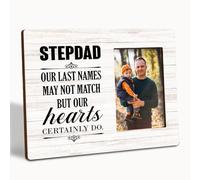Father's Day Gift for Stepdad, Stepdad Photo Frame, Show 4 x 6 inches Photos, Farmhouse Photo Frame Decoration Gift, Grateful Gift for Stepdad, Our Last Names May Not Match But Our Hearts Certainly Do