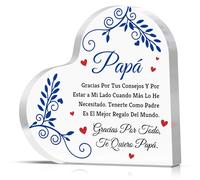 Fathers Day Gift from Daughter Son Dad Birthday Gift Heart Shaped Acrylic Plaque Papa Gifts from Kids Christmas Thanksgiving Present for Dad in Spanish Daddy Father Clear Desk Decorative Sign