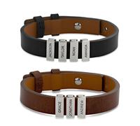 Father's Day Gift, Men's Leather Bracelet with Custom Silver Beads, Personalized Mens Leather Bracelet for Men, Engraved Stainless Steel Dad Bracelets with Family Names, To My Husband Gift from Wife