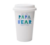 Fathers Day Gift, Papa Bear, Paw Print for Dad, New Dad Gift, White Ceramic Travel Mug with White Lid.