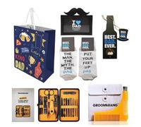 Fathers Day Gift Set 4x6Inch Dad Photo Frame Bottle Opener Novelty Socks, Grooming Kit & Gift Bag (Sock Style 3 This Guy is The Best Dad/Go Ask Your Mother)
