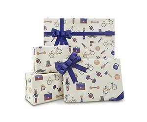 Fathers Day Gift Wrap Wrapping Paper with Ribbon and Stickers, Folded Flat 6 Sheets 20x28 inches per sheet, Birthday Gift Wrapping Paper For Dad Daddy Step-Dad Men Boyfriend