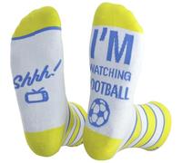 Father's Day Gifts from Daughter Son, "Shhh! I'M Watching Football" Funny Socks for Dad/Grandad/Husband Football Lovers Gifts Size 6-12 (UK, Alpha, One Size, Regular, Regular, Football01-Yellow)
