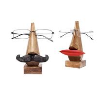 Father's Day Gifts Moustache & Lips Wooden Eyeglass Spectacle Holder Brown Stand for Him & Her - Pack of 2