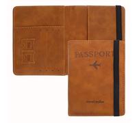 Father's Day Gifts Passport Holder, Passport Cover Travel Wallet Organiser, Passport Case with RFID, Elastic Band Closure, PU Leather, Document Holder for Men Women Family Travel Essential, Brown