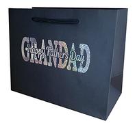 Fathers Day Grandad Gift Bag - Holographic Glitter Gift Bag with Rope Handles and Tissue Paper (Medium)