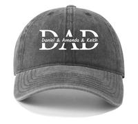 Fathers Day Hats Custom Dad Hat Custom Hat with Kids Names Custom Baseball Hat for Men, from Kids, Gift for Dad, Papa, Grandpa Black, Black, One size