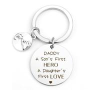Fathers Day Keychain Gifts for Dad Daddy Keyring Gifts from Daughter Son Baby Gifts for New Dad Papa Gifts Step Dad Presents Christmas Birthday Thanksgiving Day Gifts Under 15 Pounds Hero Daddy