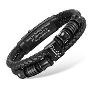 Father's Day Leather Bracelet Gift for Men Dad - Adjustable Double-Row Braided Leather Bracelet for Men Birthday Anniversary Thoughtful Personalized Jewelry Gift for Dad Stepdad form Daughter Son, One
