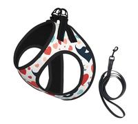 Fathers Day Love Dad Print Step in Dog Harness and Leash Set,Adjustable Reflective Harness for Small Dogs Cats