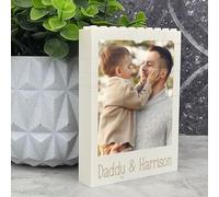 Father's Day Personalised Photo Plaque for Daddy | Custom Building Blocks Display | Daddy & Name Gift | Unique Picture Block Display For Him | Grandad & Me Gifts (Beige)