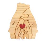 Father's Day Personalized Wooden Bear Family Puzzle with 2-6 Names Puzzle Custom Sculpture Home Decor Gift for Dad Mom Housewarming Birthday Mother's Day (6 Names)
