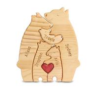 Father's Day Personalized Wooden Bear Family Puzzle with 2-6 Names Puzzle Custom Sculpture Home Decor Gift for Dad Mom Housewarming Birthday Mother's Day (5 Names)
