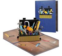 Fathers Day Pop Up Card, 3D Blue Toolbox Father's Day Card, Happy Birthday Card for Men Him, Funny Greeting Card with Note Card and Envelope for Dad Husband Boyfriend Grandpa