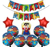 Fathers Day Super Dad Balloons Kit 10PCS Fathers Day Balloons Happy fathers day Banner Super Dad Decorations Happy fathers day Decorations for Party 26 Inch Super Hero Balloon