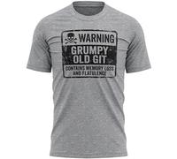 Fathers Day T Shirt for Dad - Warning Grumpy Old Git Skull Crossbones Tee for Dads, XL, Sport Grey