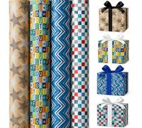 Father's Day Theme 4 x 3M Birthday Wrapping Paper Rolls for Men, Premium Quality, Bold & Stylish Gift Wrapping Paper for Birthdays, Celebrations & Special Occasions - ANGIX