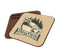 Fathers Day Themed Daddysaurus T-Rex Dinosaur Roar Inspired Birthday/Christmas Present Gift idea Coasters with Different Variations. (Square Coaster MDF - 9.2 cm X 9.2 cm X 0.3 cm)
