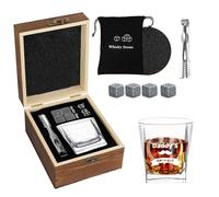 Father's Day Whiskey Glass Gift Set, Whiskey Stones and Glass Gift Set for Men from Daughter or Son, Vintage Whiskey Glass in Luxury Wooden Box with Ice Stones, Coasters and Clips, Dad Birthday