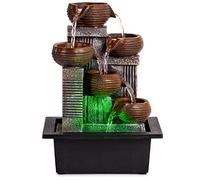 Father'sDen Collection Tabletop Water Fountain-Indoor Waterfall from 5-Tiered Pots-12”H-Desk Fountain-Office Decor with Audible Calming Waterfall Sounds-Zen Fountain with Color Lights