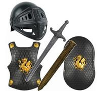 Faticenic Knight Costume for Boys, Halloween Dragon-Themed Kids Armor Set, Knight Outfit with Helmet, Shield & Sword, Black, Costume For Boys, Armor