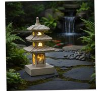 Faticenic Pagoda Garden Statue, 10 Inch Weatherproof Solar Garden Decor, LED Light Zen Japanese Lantern for Backyard Balcony Patio Lawn Yard, Khaki, Décoration de jardin