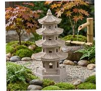 Faticenic Pagoda Garden Statue Solar Powered Pagoda Lantern Resin Outdoor Zen Japanese Garden Decor for Balcony, Patio, Porch, Yard 11.4x4.7x4.7 inch Khaki, Ornaments de jardin