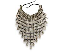 Fatisha Boutique African Cowrie Shell Statement Necklace, Handmade Tribal Bib Choker, Natural Beige