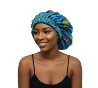 Fatisha Boutique Double Layered Blue Ankara Satin Silk Reversible Bonnet Cap | African Print Hair Bonnet | Comfortable Night Cap