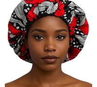 Fatisha Boutique Double Layered Red Ankara Satin Silk Reversible Bonnet Cap | African Print Hair Bonnet | Comfortable Night Cap