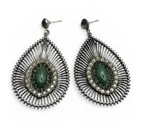Fatisha Boutique Green Teardrop Statement Earring, Rhinestone and Resin Dangle Drop, Vintage Style