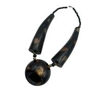 Fatisha Boutique Handcrafted Buffalo Horn Statement Necklace, Black and Brown Marbled, Large Tribal Pendant, Chunky Design
