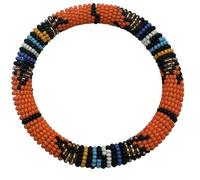 Fatisha Boutique Handmade African Beaded Bangles - Authentic Multicolor Stackable Bracelet | Ethnic Tribal Jewelry for Women & Men | One Size Fits Most (Orange)