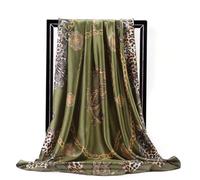 Fatisha Boutique Luxury Satin Silk Square Scarf - Floral & Leopard Print Hair & Neck Scarf for Women (Green)