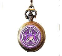 FATIST Charm Purple Triple Moon Pocket Watch Necklace Bracelets Pentagram Jewelry Wicca Protection Crescent Moon Supernatural Amulet Jewelry Art Picture Jewelry